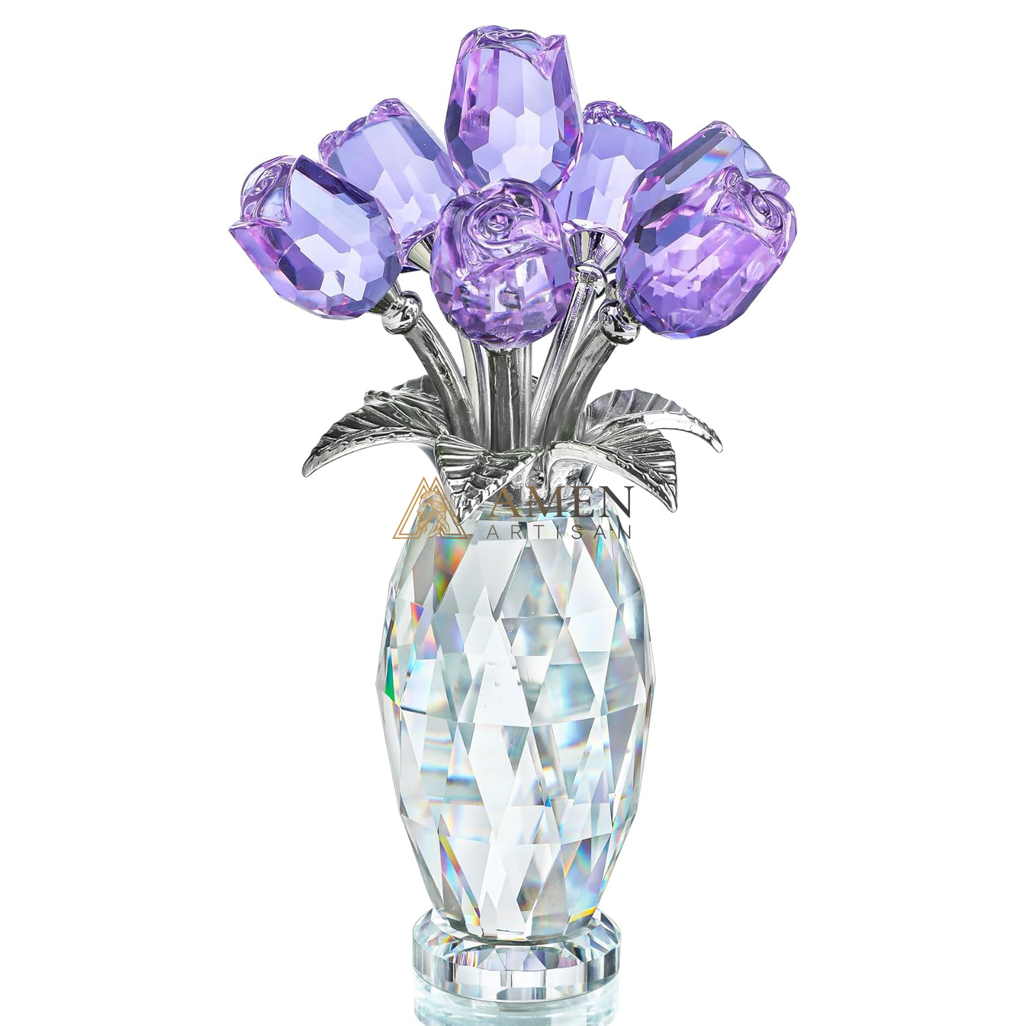 Crystal Purple Rose Figurine Amen Artisan