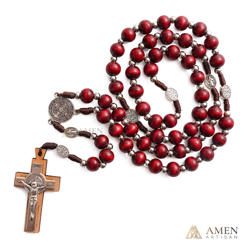 【Deal Today】Natural Wood Rosary Beads Necklace with Crucifix - Devotion & Blessing |  Amen Artisan