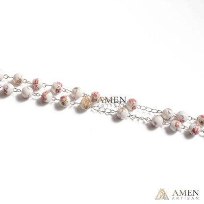 Pink Peony Ceramic Rosary Amen Artisan