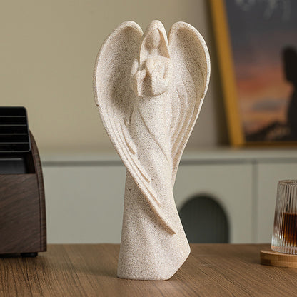 Praying Sandstone Angel Figurine Silent Spiritual Guardian, Natural Desk Accent Amen Artisan