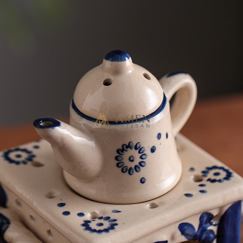 Meditation Blue Glazed Ceramic Aroma Diffuser Lamp Amen Artisan