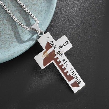 Titanium Steel Football Cross Necklace Amen Artisan