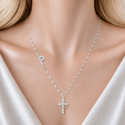 Sparkling Zircon Cross Necklace with A-Z Initial Charm