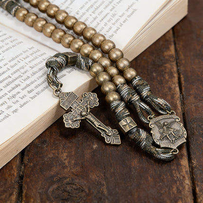 St. Michael Antique Bronze Paracord Rosary Bracelet – Guardian of Faith Amen Artisan