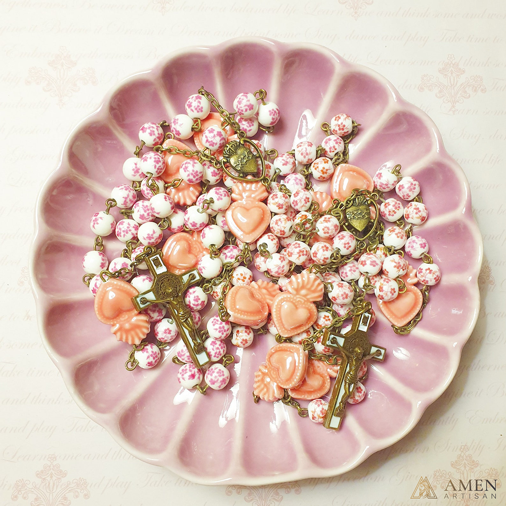 Sakura Pink Beads Sacred Heart Rosary