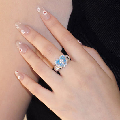 【DEAL TODAY】Blue Heart Cross Open Ring with Rhinestone Accents
