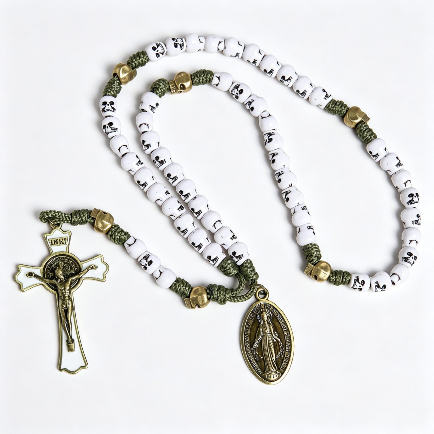 Military Green Skull Bead Rosary | Amen Artisan