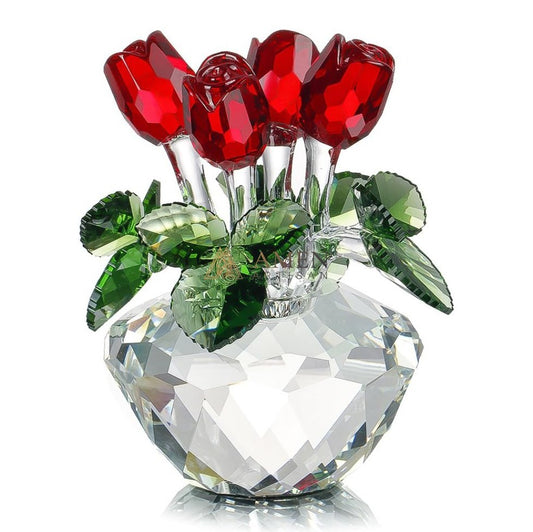 Crystal Red Rose Flower Basket Figurine Amen Artisan