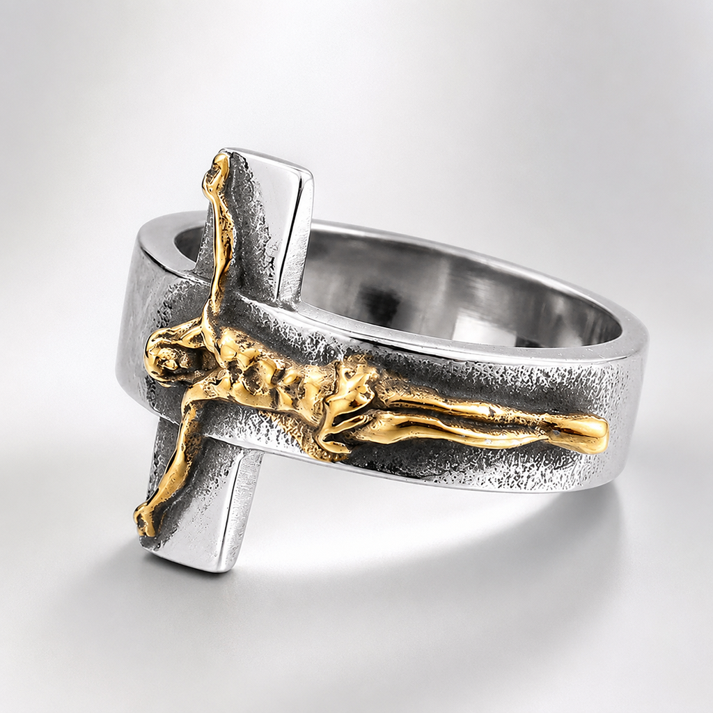 【Deal Today】Vintage Cross Jesus Crucifix Titanium Steel Ring | Amen Artisan