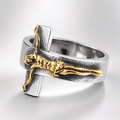 【Deal Today】Vintage Cross Jesus Crucifix Titanium Steel Ring | Amen Artisan