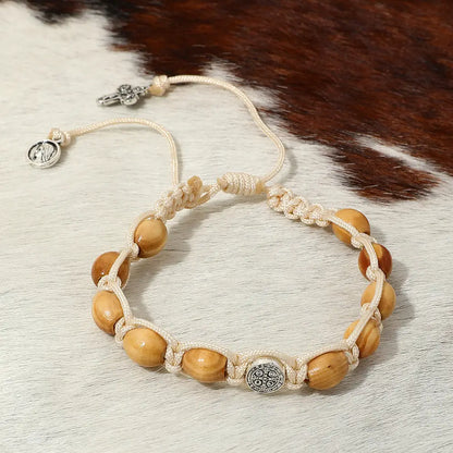 Braided Wooden Beads Saint Benedict Medal Bracelet Amen Artisan