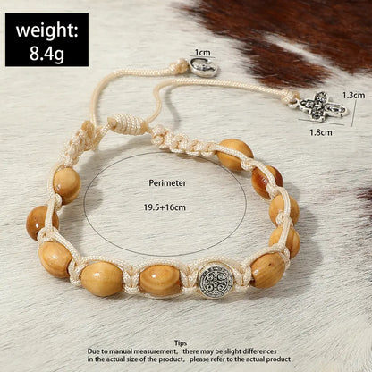 Braided Wooden Beads Saint Benedict Medal Bracelet Amen Artisan